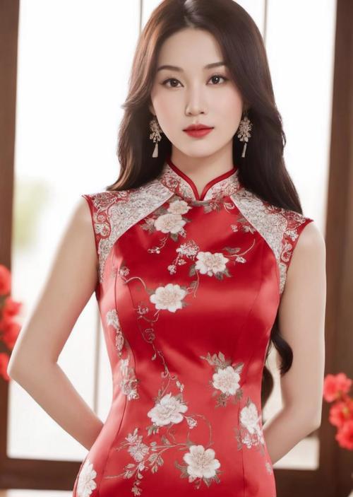 红色旗袍上的花有何特殊含义？